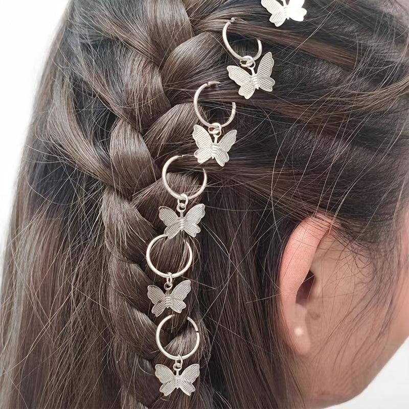 8pcs Butterfly Pendant Hair Braid Rings, Viking Style Hair Accessories for Women