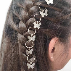 8pcs Butterfly Pendant Hair Braid Rings, Viking Style Hair Accessories for Women