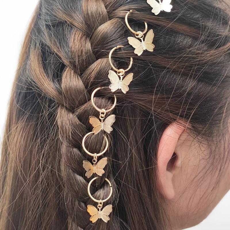 8pcs Butterfly Pendant Hair Braid Rings, Viking Style Hair Accessories for Women