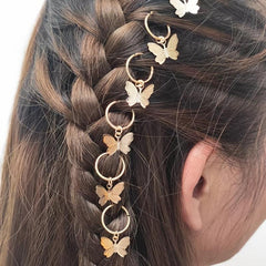 8pcs Butterfly Pendant Hair Braid Rings, Viking Style Hair Accessories for Women