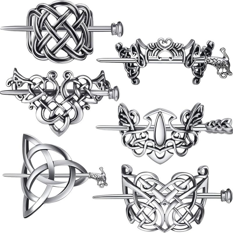 Viking Celtic Hair Clips Hairpins Silvery Hair Pin Chignon Celtic Knot Jewelry