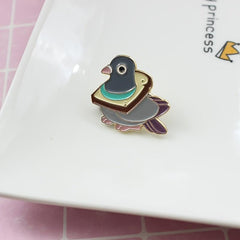 Cute Pigeon Eating Bread Brooch Pin