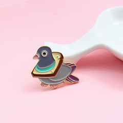 Cute Pigeon Eating Bread Brooch Pin