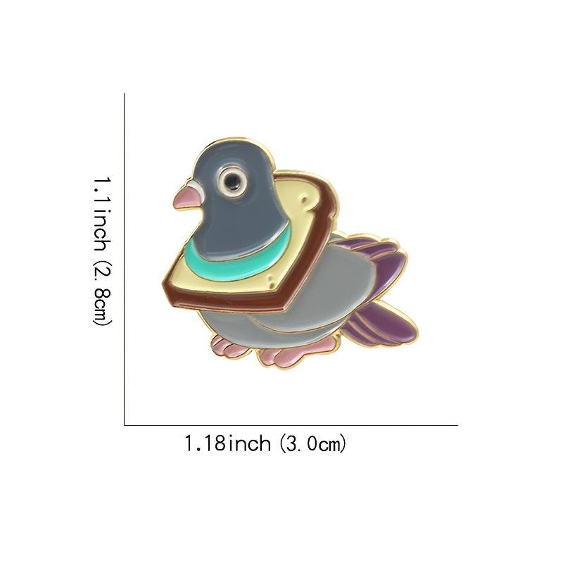 Cute Pigeon Eating Bread Brooch Pin