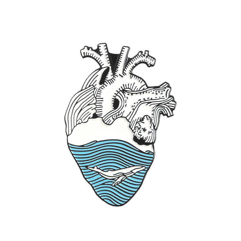 Swirling Ocean & Calm Sea Heart Brooch
