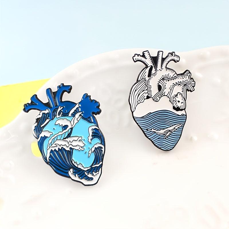 Swirling Ocean & Calm Sea Heart Brooch