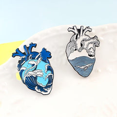 Swirling Ocean & Calm Sea Heart Brooch