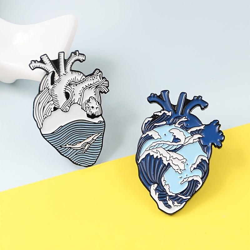 Swirling Ocean & Calm Sea Heart Brooch