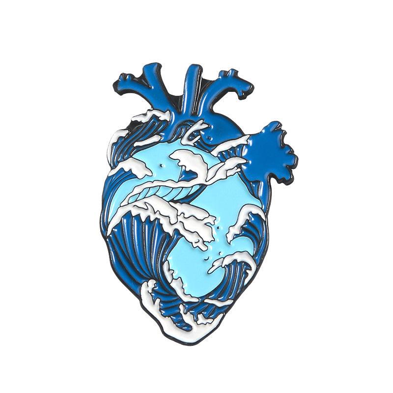 Swirling Ocean & Calm Sea Heart Brooch