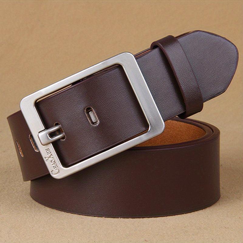 Men's PU Leather Business Belt Square Letter Pattern Buckle Waist Strap Belt