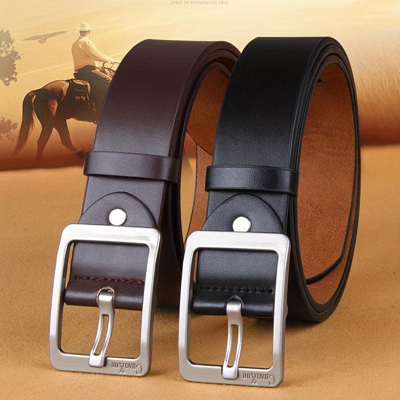 Men's PU Leather Business Belt Square Letter Pattern Buckle Waist Strap Belt