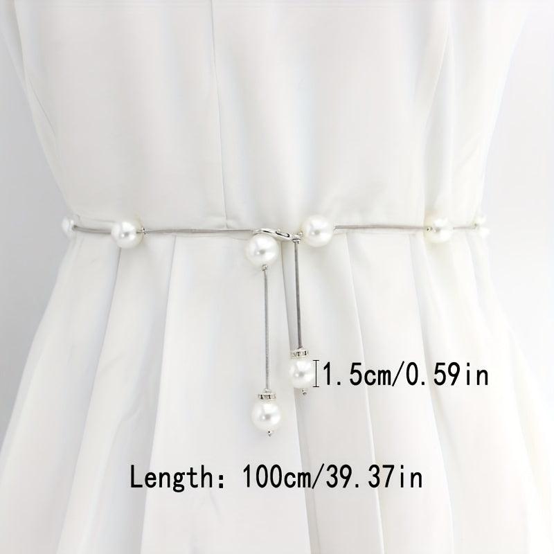 Faux Pearl Thin Waist Chain Belt Women's Dress Decorative Belt