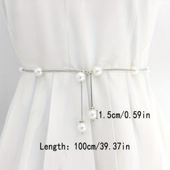 Faux Pearl Thin Waist Chain Belt Women's Dress Decorative Belt