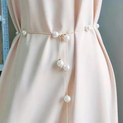 Faux Pearl Thin Waist Chain Belt Women's Dress Decorative Belt