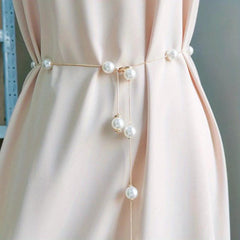 Faux Pearl Thin Waist Chain Belt Women's Dress Decorative Belt