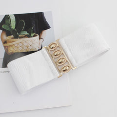 Wide Elastic Waist Belt for Women Dress Coat - Golden Buckle