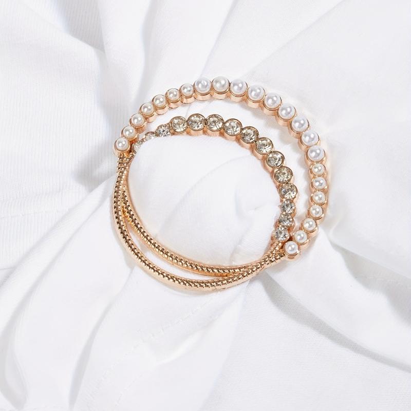 Metal Ring Pin Waist Clip Faux Pearl Rhinestone Scarf Fixed Buckle