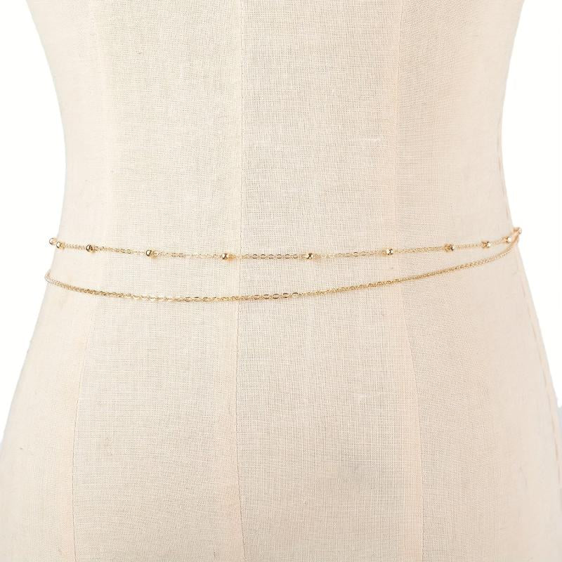 Boho Metal Beads Waist Chain Double Layer Belly Chain Tassel Dress Chain
