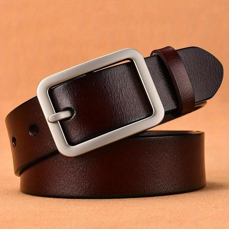 Solid Rectangular Pin Buckle Leather Belt