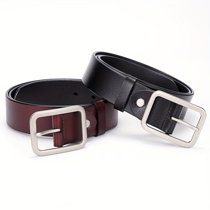 Solid Rectangular Pin Buckle Leather Belt