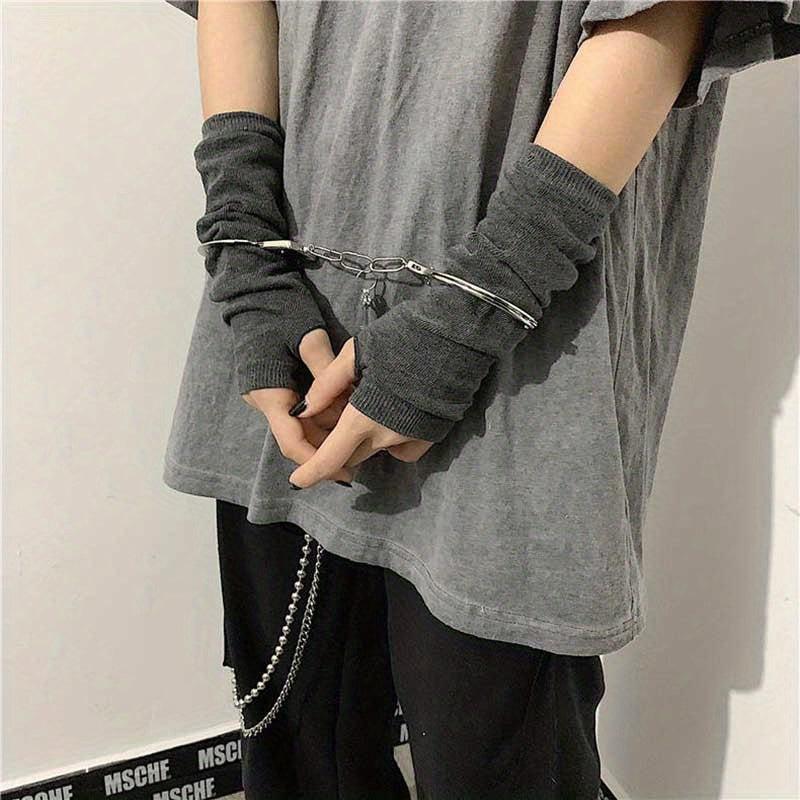 Y2K Striped Knitted Fingerless Gloves