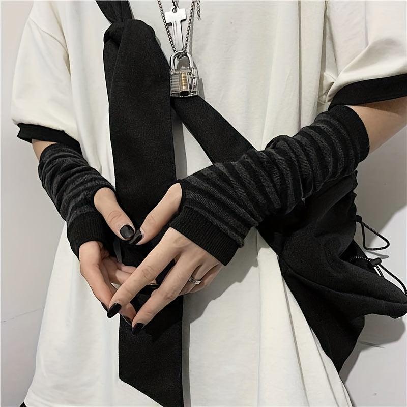 Y2K Striped Knitted Fingerless Gloves