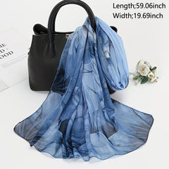 Lotus Print Chiffon Scarf Vintage Breathable Shawl Head Wrap