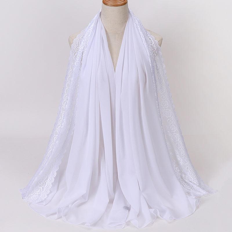 Pearl Chiffon Lace Trim Head Scarf Lightweight Wrap