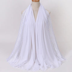 Pearl Chiffon Lace Trim Head Scarf Lightweight Wrap