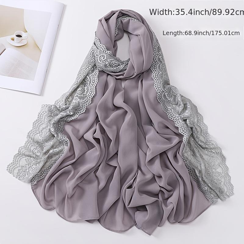 Pearl Chiffon Lace Trim Head Scarf Lightweight Wrap