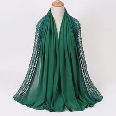 Pearl Chiffon Lace Trim Head Scarf Lightweight Wrap