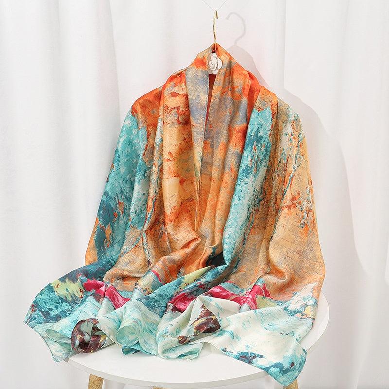 Oil Painting Landscape Scarf Print Shawl Women's Outdoor Windproof Wrap Hijab