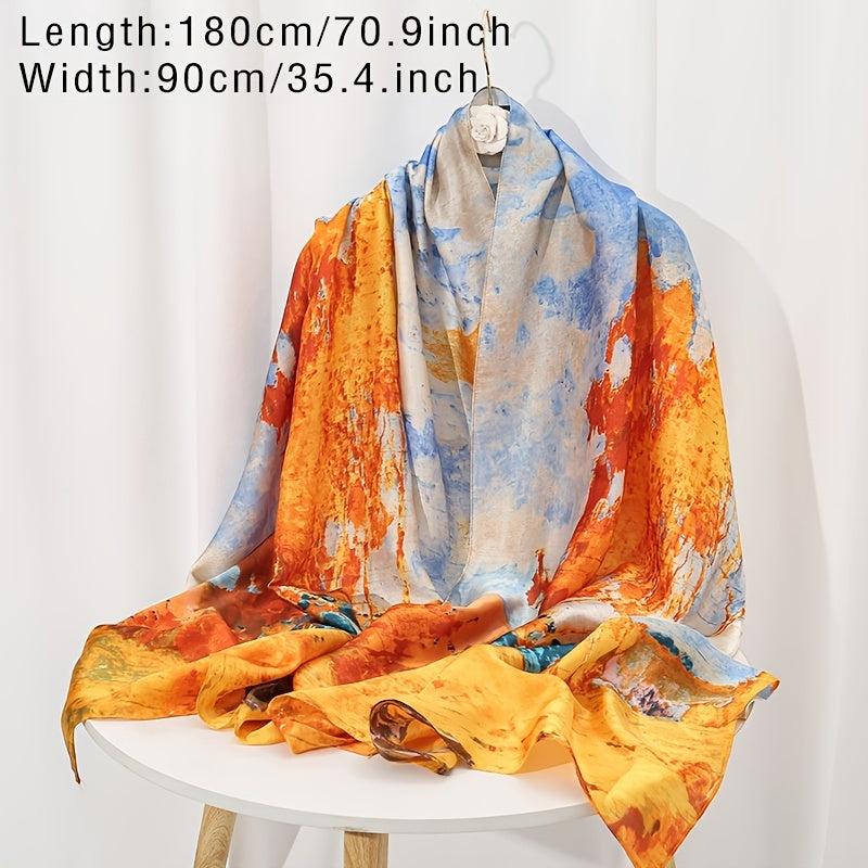 Oil Painting Landscape Scarf Print Shawl Women's Outdoor Windproof Wrap Hijab