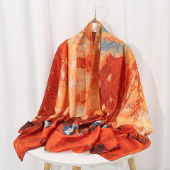 Oil Painting Landscape Scarf Print Shawl Women's Outdoor Windproof Wrap Hijab
