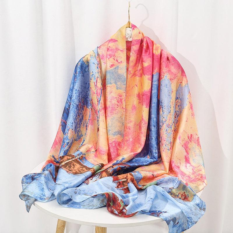 Oil Painting Landscape Scarf Print Shawl Women's Outdoor Windproof Wrap Hijab