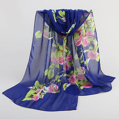 Plant Pattern Print Chiffon Scarf Lightweight Silk Neck Scarfs