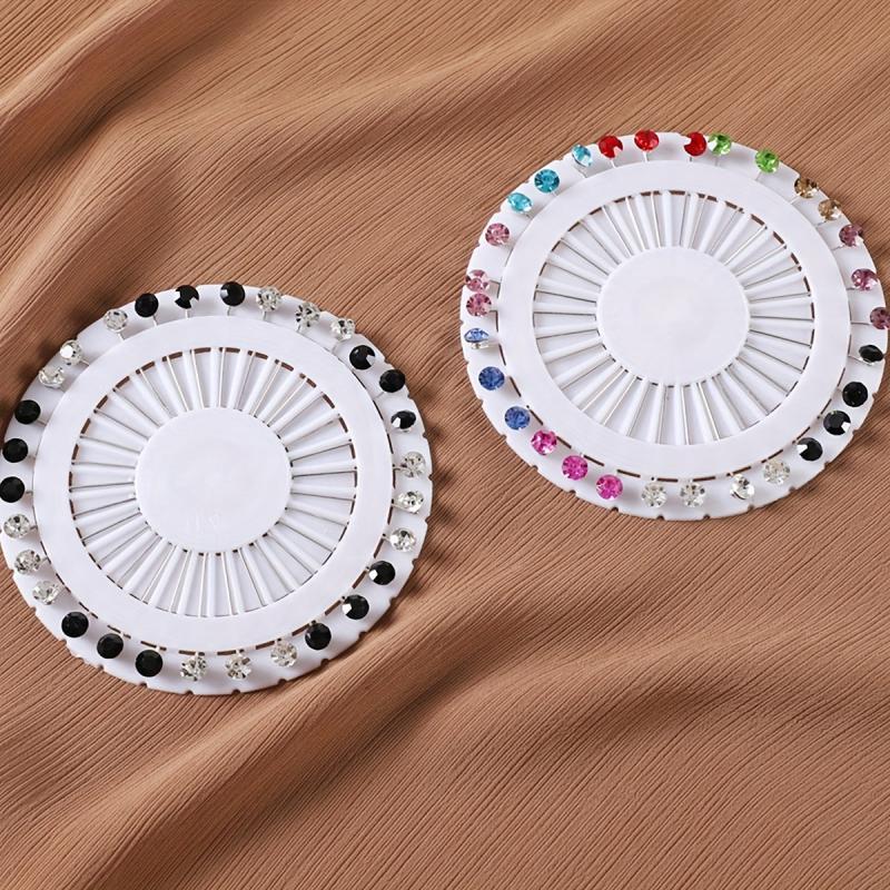 30pcs Colorful Rhinestone Hijab Pins with Safety Caps