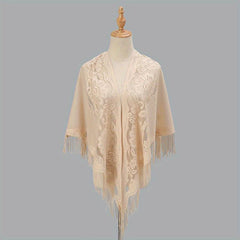 Flower Embroidery Triangle Tassel Scarf Solid Hollow Shawl