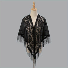 Flower Embroidery Triangle Tassel Scarf Solid Hollow Shawl