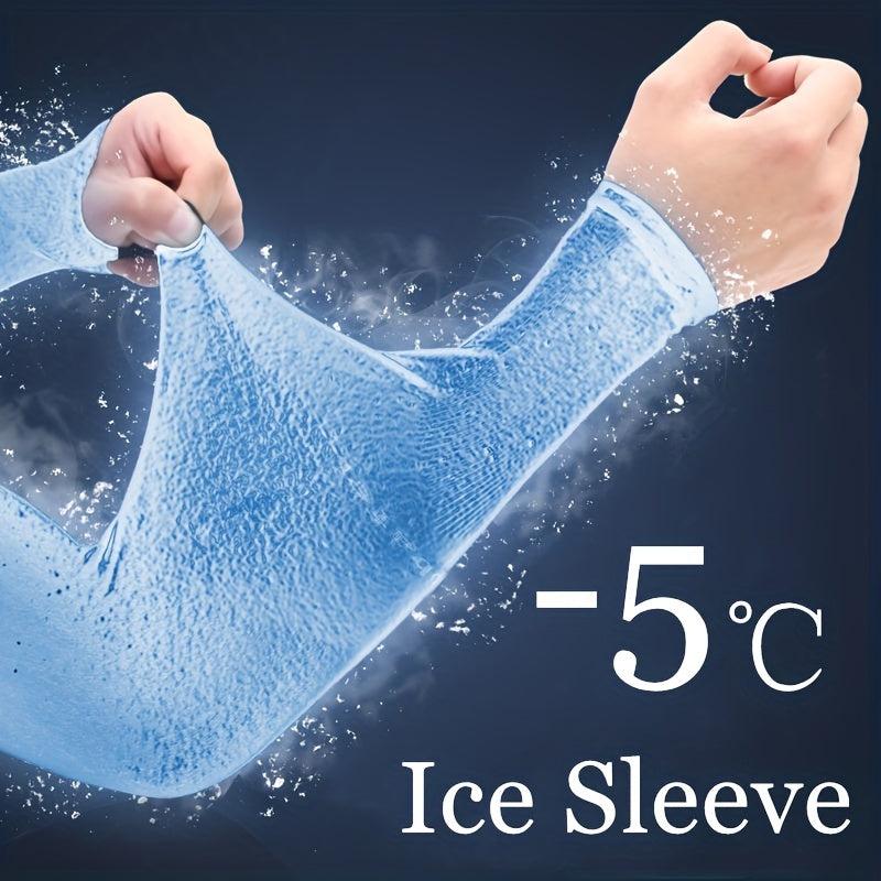 2pcs Women's Ice Silk Arm Sleeve Sun Protection Cooling Gloves For Sports