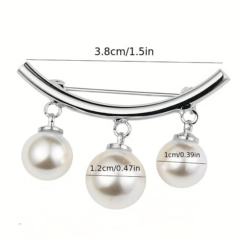 Faux Pearl Neck Tie Pin Buckle Metal Brooch