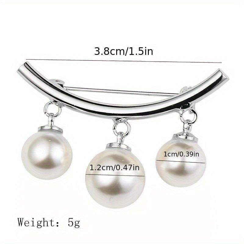 Faux Pearl Neck Tie Pin Buckle Metal Brooch