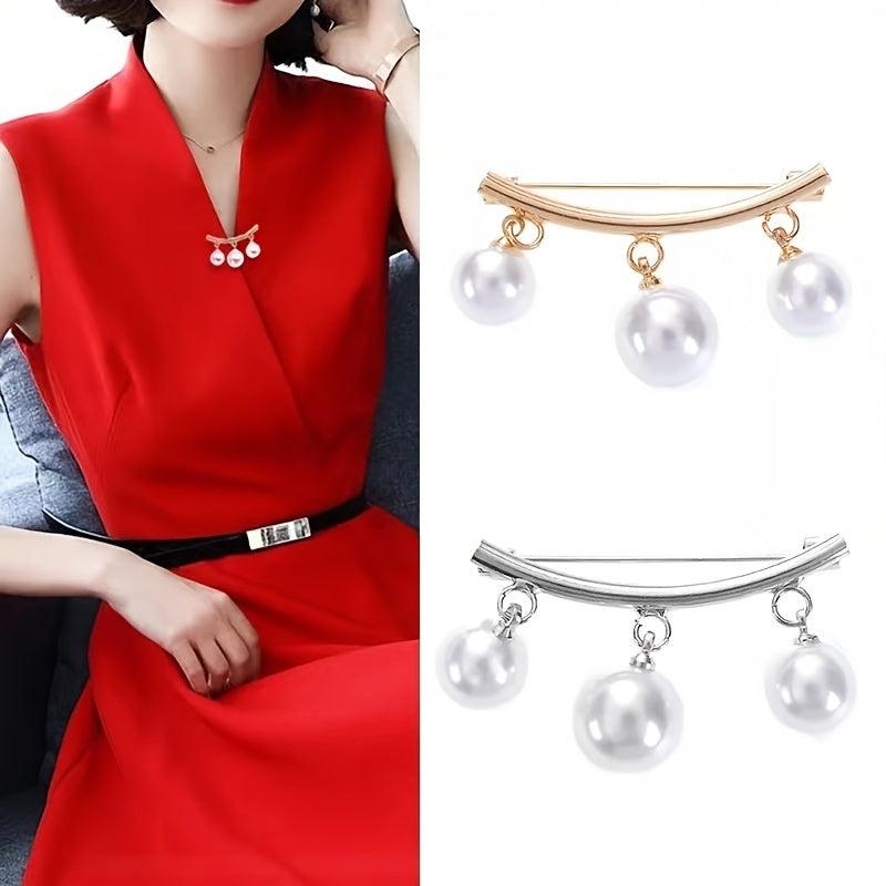 Faux Pearl Neck Tie Pin Buckle Metal Brooch