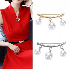 Faux Pearl Neck Tie Pin Buckle Metal Brooch