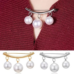 Faux Pearl Neck Tie Pin Buckle Metal Brooch