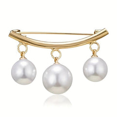 Faux Pearl Neck Tie Pin Buckle Metal Brooch