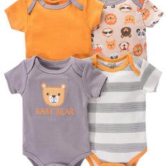 Newborn Infant Romper Short Sleeve Cartoon Animal Flowers Print Bodysuit Onesies