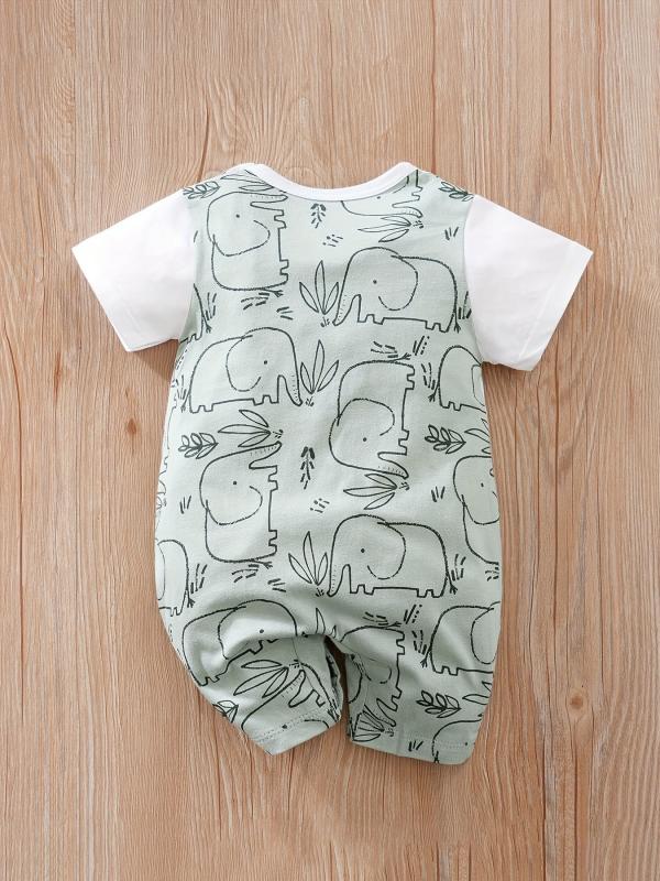 Elephant Print Short Sleeve Romper for Baby Boys