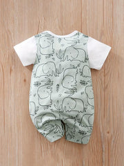 Elephant Print Short Sleeve Romper for Baby Boys