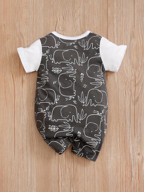 Elephant Print Short Sleeve Romper for Baby Boys